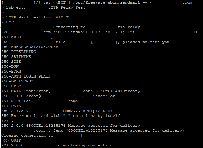 Figure 3. Sending a test email and verifying successful SMTP relay acceptance.