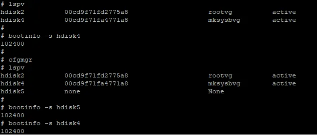 AIX mirrorvg and splitvg command output